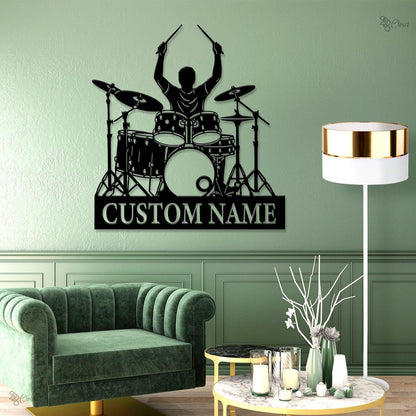 Custom Drummer LED Metal Sign, Personalized Drum Set Wall Light, Music Room Gift, Music Lover Gift, Drum Player LED Wall, Gift for drummer