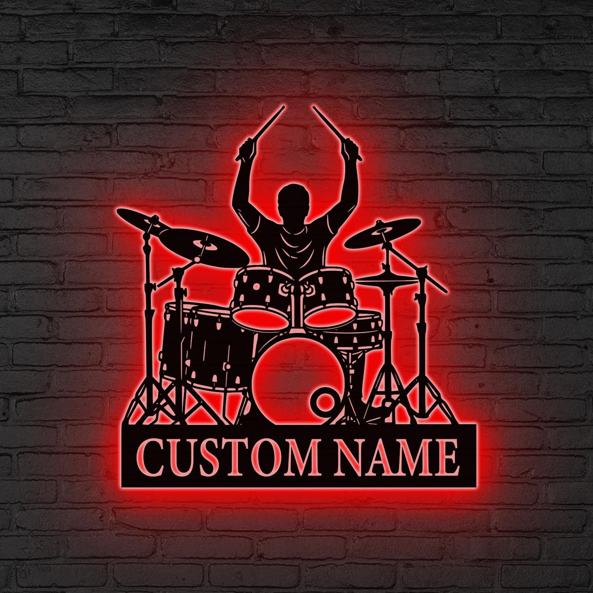 Custom Drummer LED Metal Sign, Personalized Drum Set Wall Light, Music Room Gift, Music Lover Gift, Drum Player LED Wall, Gift for drummer