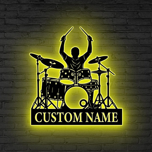 Custom Drummer LED Metal Sign, Personalized Drum Set Wall Light, Music Room Gift, Music Lover Gift, Drum Player LED Wall, Gift for drummer