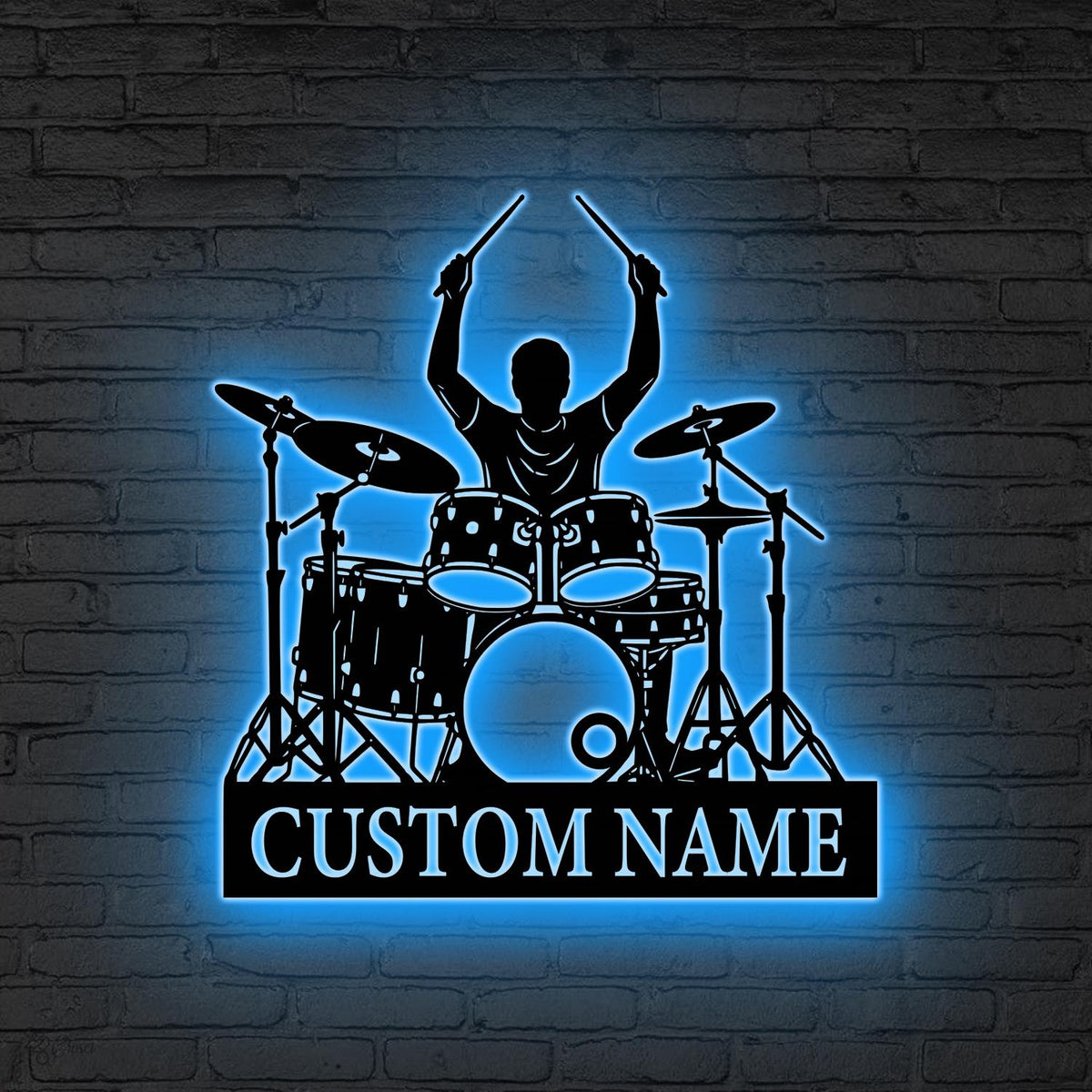 Custom Drummer LED Metal Sign, Personalized Drum Set Wall Light, Music Room Gift, Music Lover Gift, Drum Player LED Wall, Gift for drummer