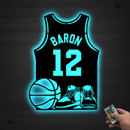 Custom Basketball Jersey LED Sign, Personalized Basketball LED Wall, Gift for dad, Basketball player gift, Sport Jersey Sign,Basketball sign