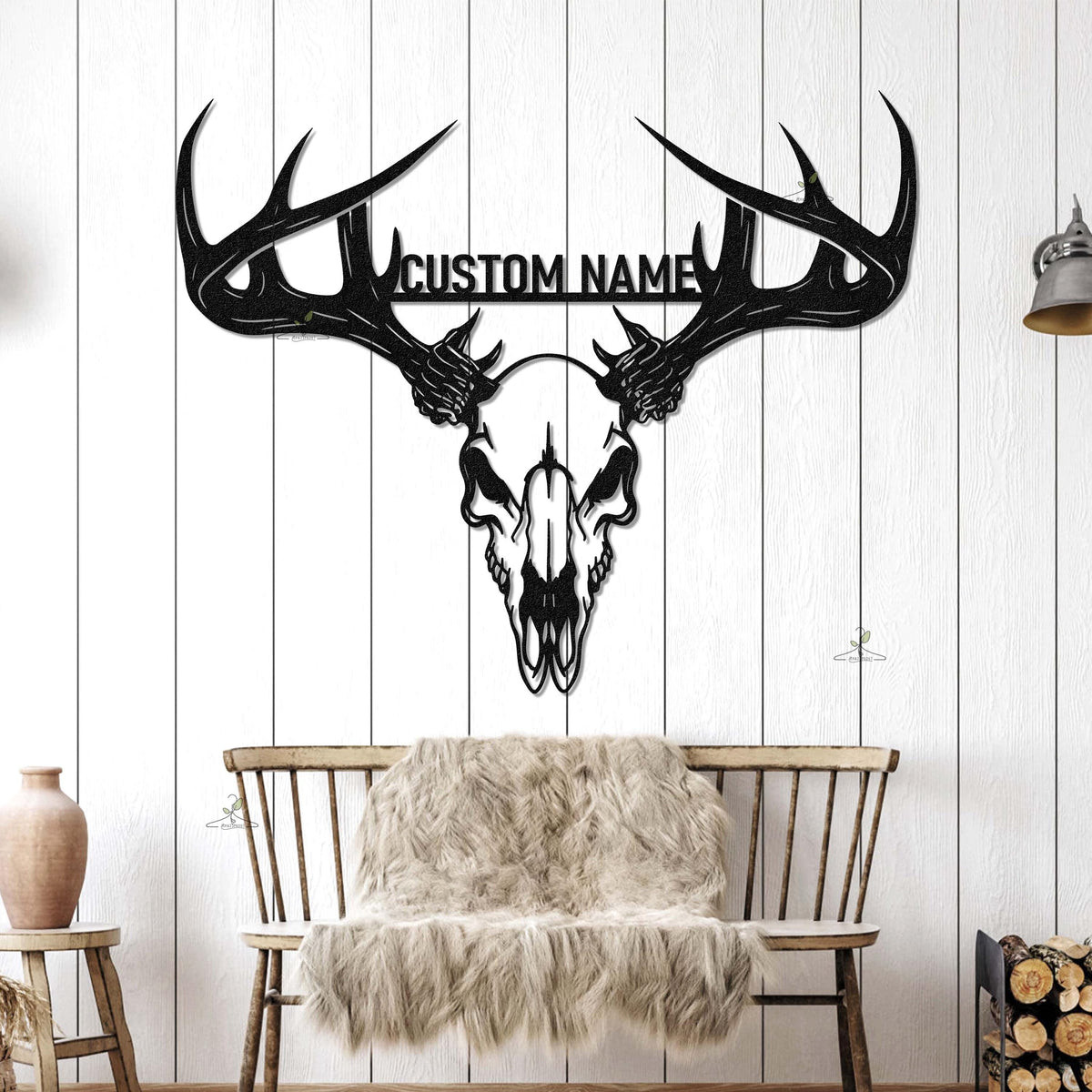 Custom Deer Skull Metal Sign, Personalized Antler Wall Decor, Gift for dad, Hunter Skull Wall Sign, Hunting Lodge Sign, Antler name sign