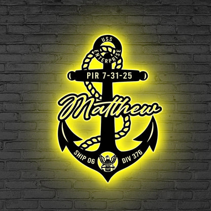 Custom Navy Anchor LED Sign, Personalized Military Wall Light, Gift for dad, Personalized Navy Decor, Gift for Graduation, Sailor Anchor LED