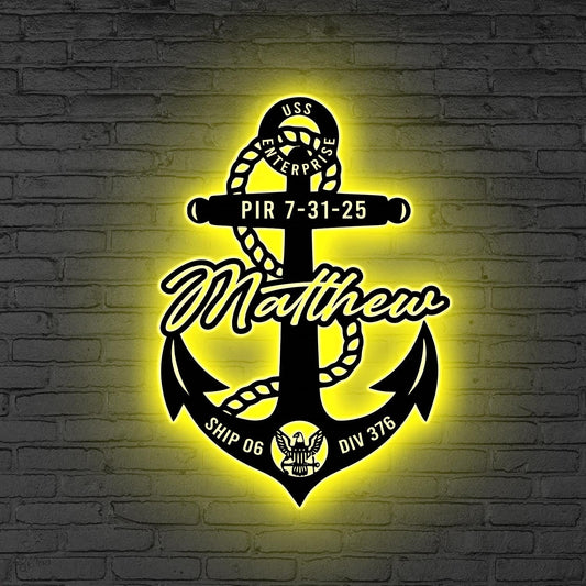 Custom Navy Anchor LED Sign, Personalized Military Wall Light, Gift for dad, Personalized Navy Decor, Gift for Graduation, Sailor Anchor LED
