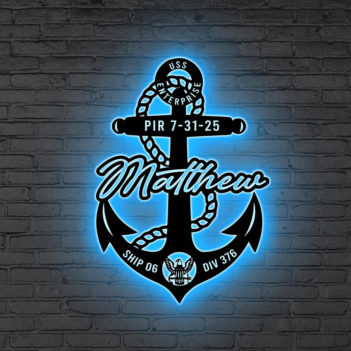 Custom Navy Anchor LED Sign, Personalized Military Wall Light, Gift for dad, Personalized Navy Decor, Gift for Graduation, Sailor Anchor LED