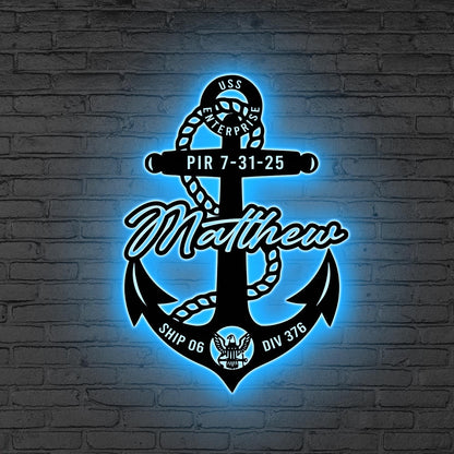Custom Navy Anchor LED Sign, Personalized Military Wall Light, Gift for dad, Personalized Navy Decor, Gift for Graduation, Sailor Anchor LED