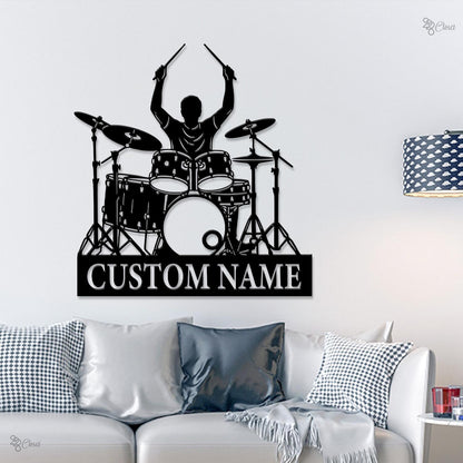 Custom Drummer LED Metal Sign, Personalized Drum Set Wall Light, Music Room Gift, Music Lover Gift, Drum Player LED Wall, Gift for drummer