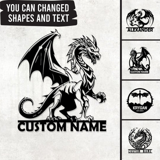 Custom Dragon Metal Sign, Personalized Fantasy Wall Art, Dragon Wall, Sign for Fantasy Lover, Dragon Sign, Dragon lover gift, Fantasy decor