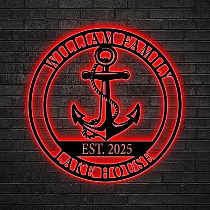Custom Nautical Anchor Led Sign, Beach House Decor, Personalized Nautical LED Wall, Family Name Cabin Decor, Coastal Home Sign,Nautical gift