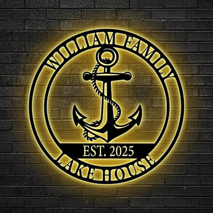 Custom Nautical Anchor Led Sign, Beach House Decor, Personalized Nautical LED Wall, Family Name Cabin Decor, Coastal Home Sign,Nautical gift
