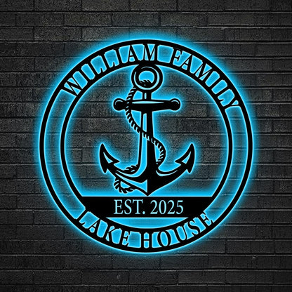 Custom Nautical Anchor Led Sign, Beach House Decor, Personalized Nautical LED Wall, Family Name Cabin Decor, Coastal Home Sign,Nautical gift