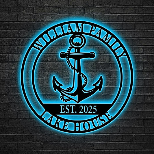 Custom Nautical Anchor Led Sign, Beach House Decor, Personalized Nautical LED Wall, Family Name Cabin Decor, Coastal Home Sign,Nautical gift