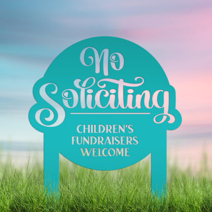 No Soliciting Sign - Children's Fundraisers Welcome Metal Yard Stake - Unique Entryway Display Signs - Novelty Lawn Art - Housewarming Gift