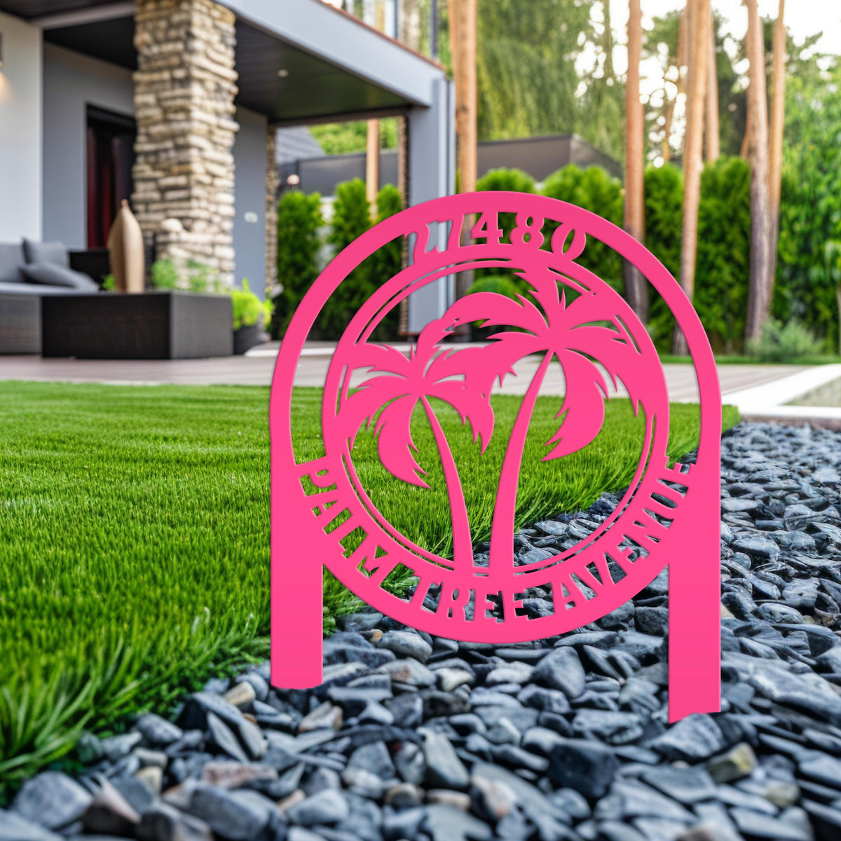 Custom Palm Tree Metal Yard Stake – Personalized Garden Decor - Unique Address Lawn Signs - Outdoor Entryway Signage - Realtor Closing Gift