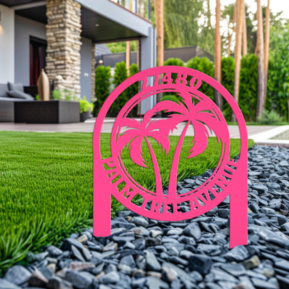 Custom Palm Tree Metal Yard Stake – Personalized Garden Decor - Unique Address Lawn Signs - Outdoor Entryway Signage - Realtor Closing Gift