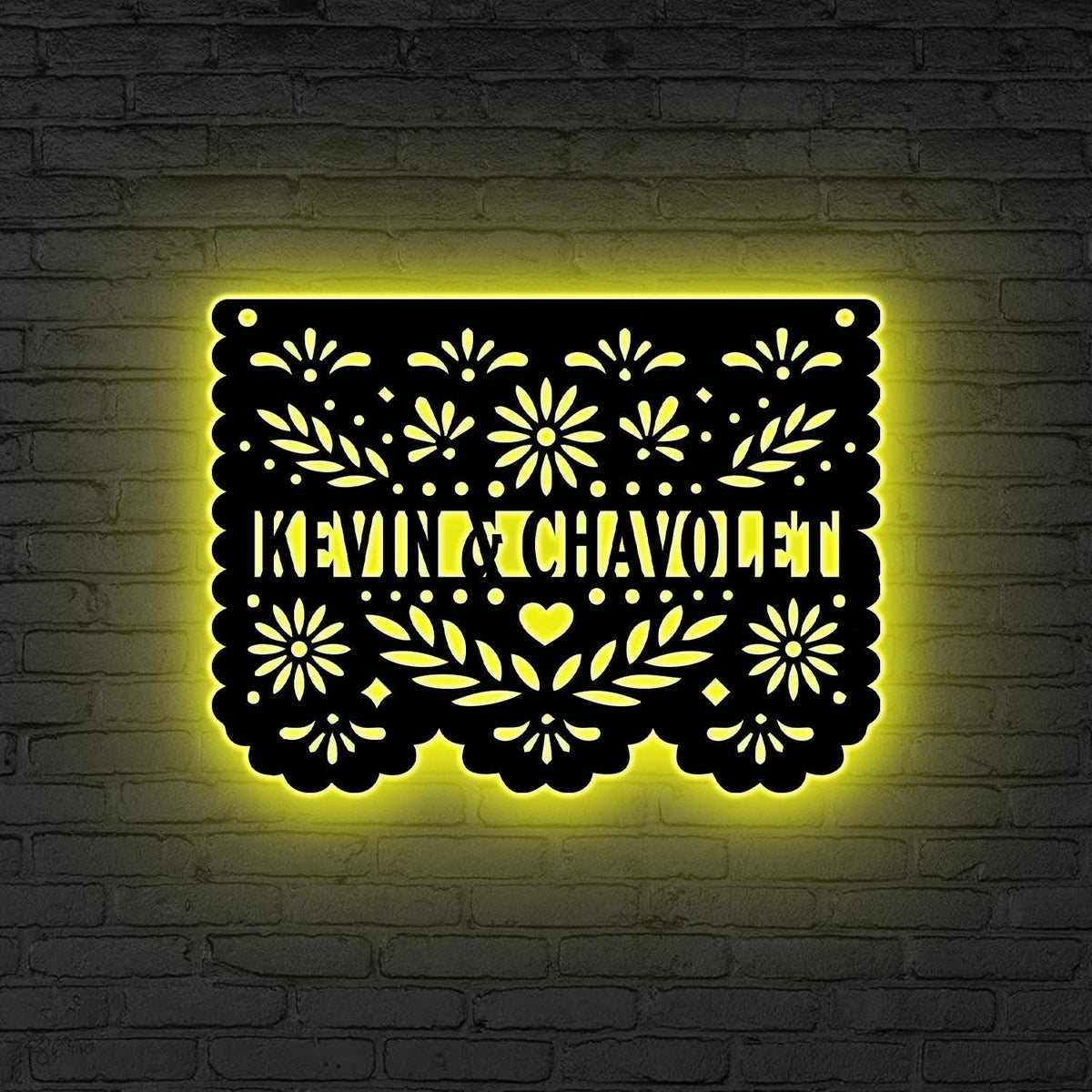 Custom Papel Picado Metal Sign Led Light, Dia de los Muertos Decor, Papel Picado Wall Art, Mexican Family Name Sign, Wedding Gift,Home Decor