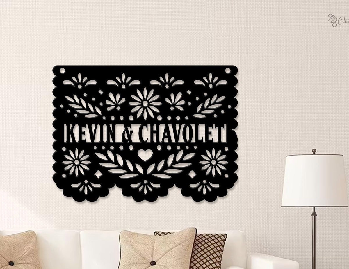 Custom Papel Picado Metal Sign Led Light, Dia de los Muertos Decor, Papel Picado Wall Art, Mexican Family Name Sign, Wedding Gift,Home Decor