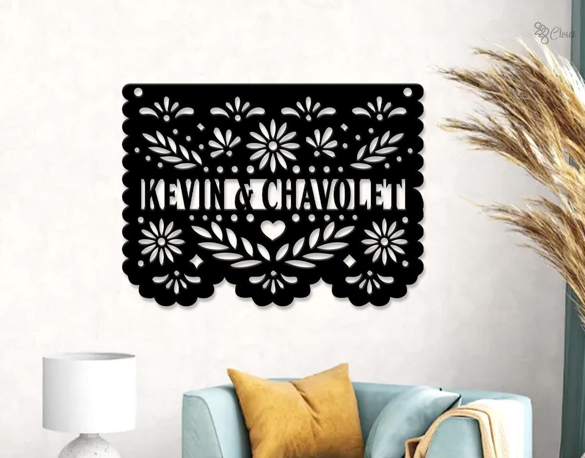 Custom Papel Picado Metal Sign Led Light, Dia de los Muertos Decor, Papel Picado Wall Art, Mexican Family Name Sign, Wedding Gift,Home Decor
