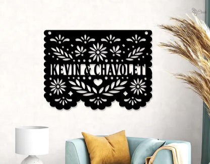Custom Papel Picado Metal Sign Led Light, Dia de los Muertos Decor, Papel Picado Wall Art, Mexican Family Name Sign, Wedding Gift,Home Decor