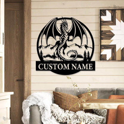 Custom Dragon Metal Sign, Personalized Fantasy Wall Art, Dragon Wall, Sign for Fantasy Lover, Dragon Sign, Dragon lover gift, Fantasy decor