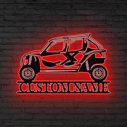 Custom Name UTV Metal Sign Led Lights,  ATV Off Road Metal, Personalized Off-Road Adventure Sign, Side by Side LED Wall Art, Mountain Sign