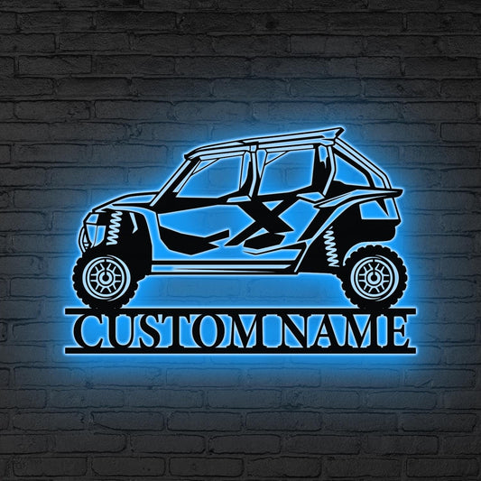 Custom Name UTV Metal Sign Led Lights,  ATV Off Road Metal, Personalized Off-Road Adventure Sign, Side by Side LED Wall Art, Mountain Sign