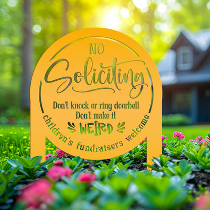 No Soliciting Sign for Home Decor - Funny Metal Yard Stake - Outdoor Decoration - Children's Fundraisers Welcome - Unique Housewarming Gifts
