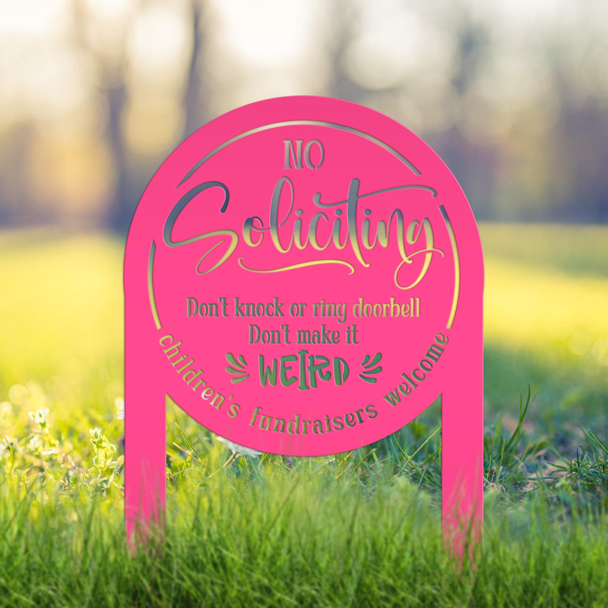 No Soliciting Sign for Home Decor - Funny Metal Yard Stake - Outdoor Decoration - Children's Fundraisers Welcome - Unique Housewarming Gifts