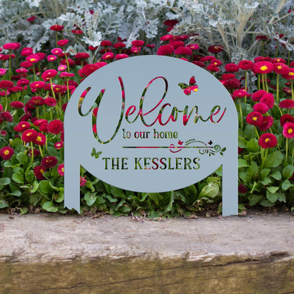 Charming Custom Welcome Sign for Your Home - Butterfly Metal Yard Stake - Welcoming Outdoor Lawn Decor - Personalized Housewarming Gifts