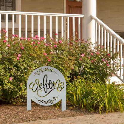 Cute Welcome Sign - Laser Cut Outdoor Home Decor - Welcoming Metal Yard Stake Art - Charming Garden Decoration - Unique Realtor Closing Gift
