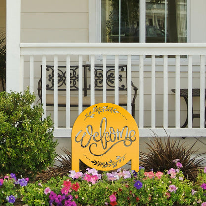 Cute Welcome Sign - Laser Cut Outdoor Home Decor - Welcoming Metal Yard Stake Art - Charming Garden Decoration - Unique Realtor Closing Gift