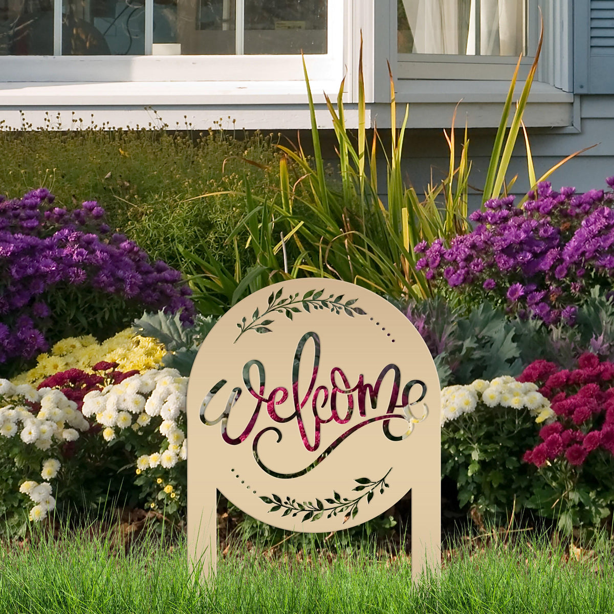 Cute Welcome Sign - Laser Cut Outdoor Home Decor - Welcoming Metal Yard Stake Art - Charming Garden Decoration - Unique Realtor Closing Gift