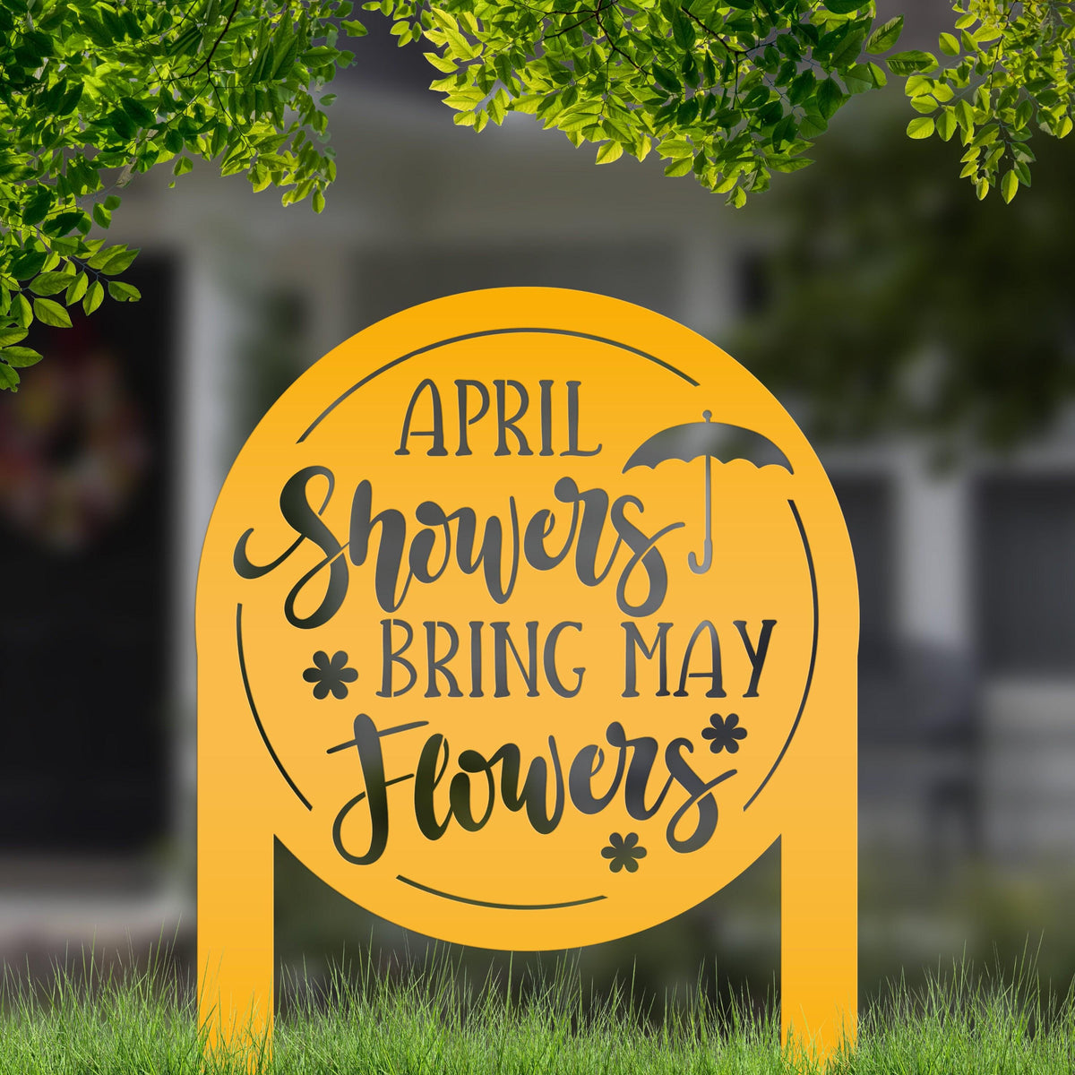 April Showers bring May Flowers Metal Yard Stake - Spring Decor