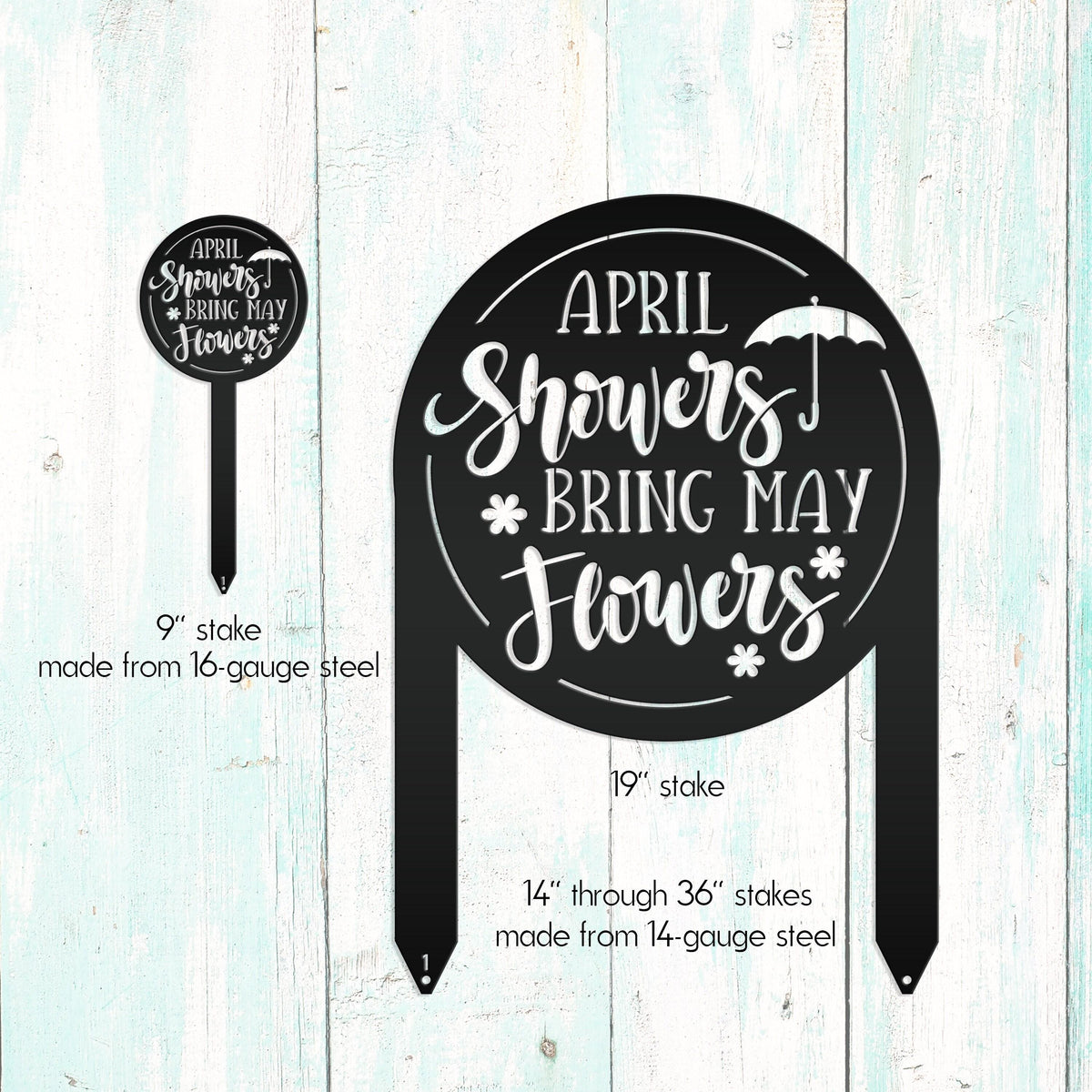 April Showers bring May Flowers Metal Yard Stake - Spring Decor
