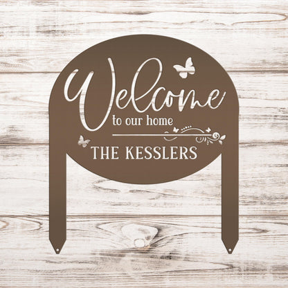 Charming Custom Welcome Sign for Your Home - Butterfly Metal Yard Stake - Welcoming Outdoor Lawn Decor - Personalized Housewarming Gifts