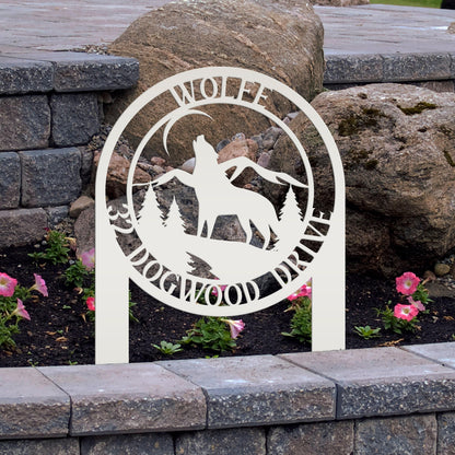 Custom Wolf Address Sign For Front Yard Or Driveway Mountain Scene Yard Art For Flower Bed