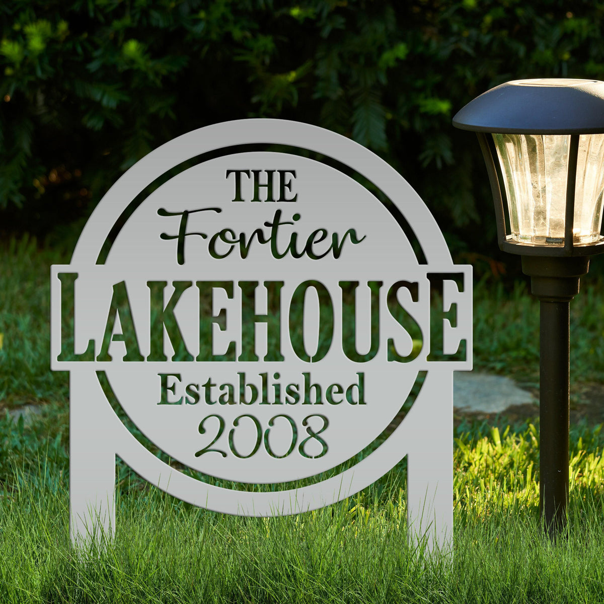 Outdoor Name Sign for the Lake, Custom last name and established date yard stake