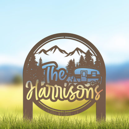 Custom Metal Campsite Sign - Family Name Sign - RV sign for Campsite