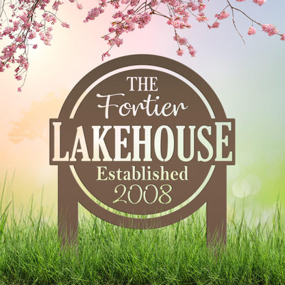 Outdoor Name Sign for the Lake, Custom last name and established date yard stake