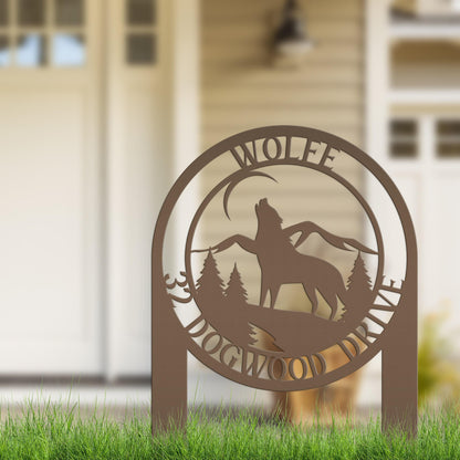 Custom Wolf Address Sign For Front Yard Or Driveway Mountain Scene Yard Art For Flower Bed