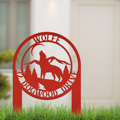 Custom Wolf Address Sign For Front Yard Or Driveway Mountain Scene Yard Art For Flower Bed