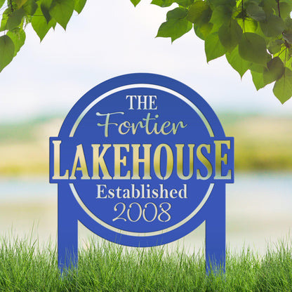 Outdoor Name Sign for the Lake, Custom last name and established date yard stake