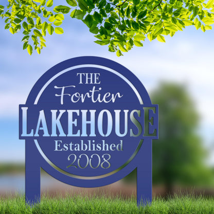 Outdoor Name Sign for the Lake, Custom last name and established date yard stake