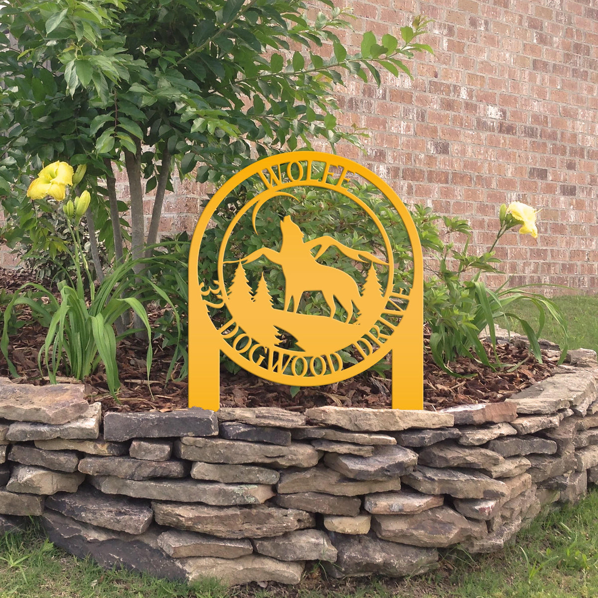 Custom Wolf Address Sign For Front Yard Or Driveway Mountain Scene Yard Art For Flower Bed