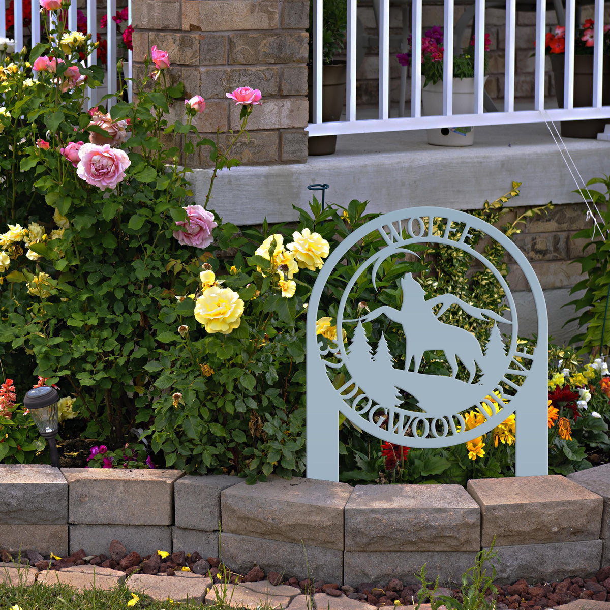 Custom Wolf Address Sign For Front Yard Or Driveway Mountain Scene Yard Art For Flower Bed
