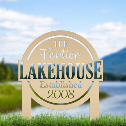 Outdoor Name Sign for the Lake, Custom last name and established date yard stake