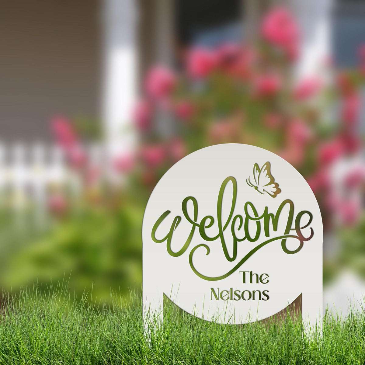 Custom Welcome Metal Yard Sign – Personalize Your Entryway Decor - Cute Welcoming Metal Sign - Laser Cut Lawn Decoration - Housewarming Gift