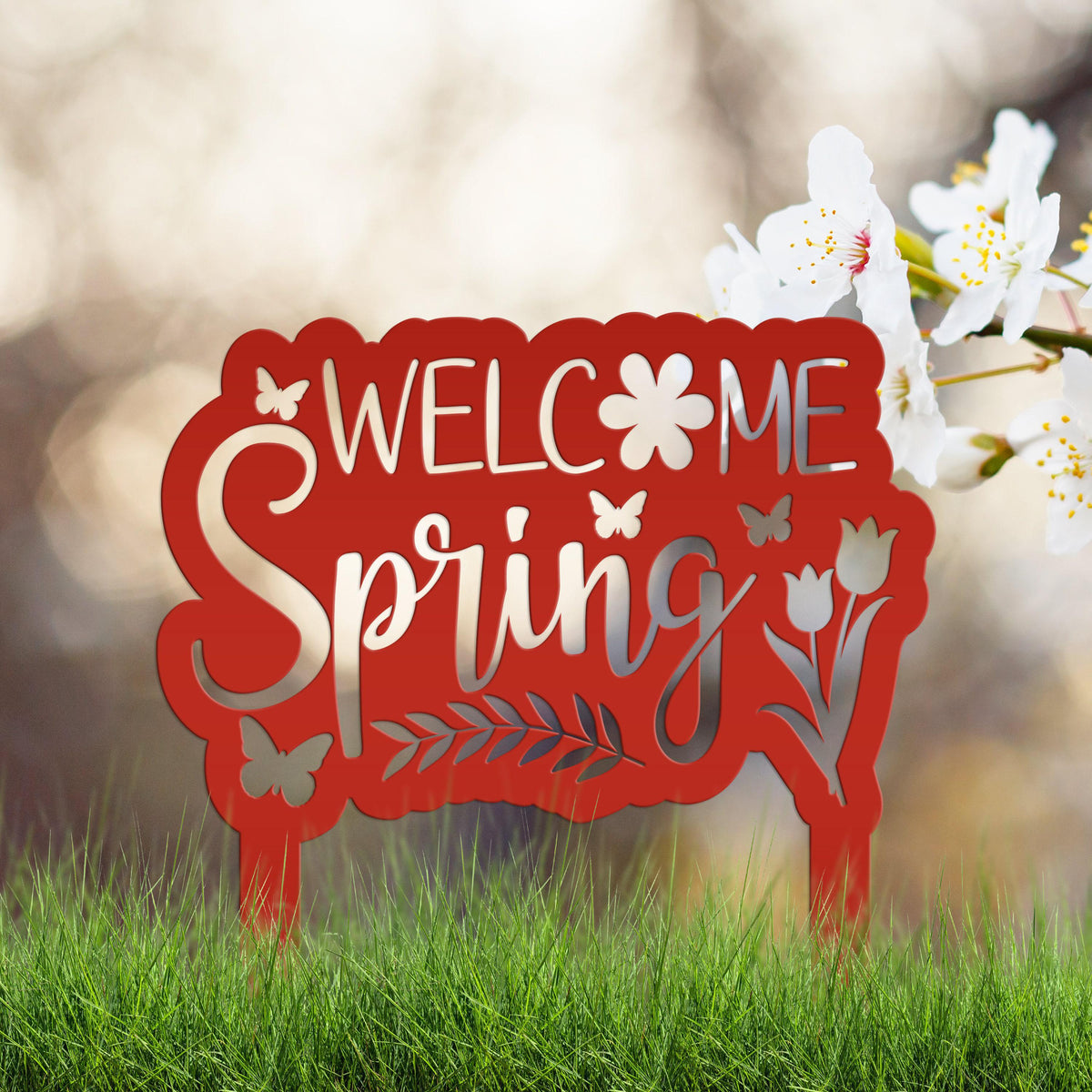 Welcome Spring Metal Yard Stake - Spring Decor