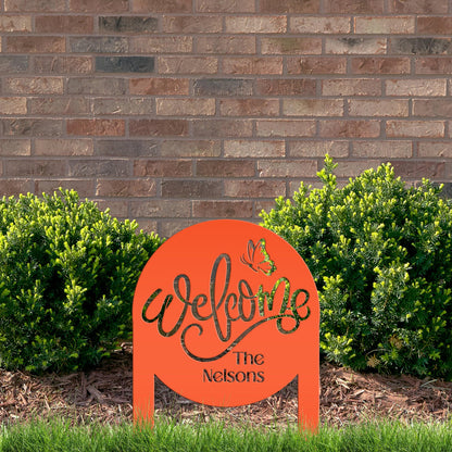 Custom Welcome Metal Yard Sign – Personalize Your Entryway Decor - Cute Welcoming Metal Sign - Laser Cut Lawn Decoration - Housewarming Gift