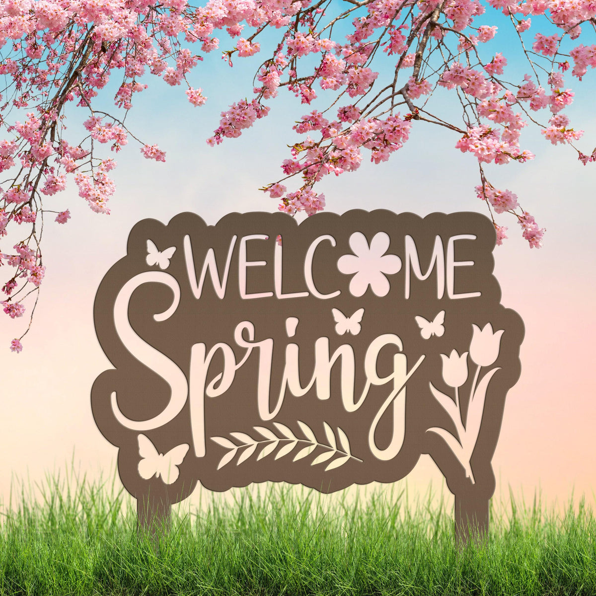 Welcome Spring Metal Yard Stake - Spring Decor